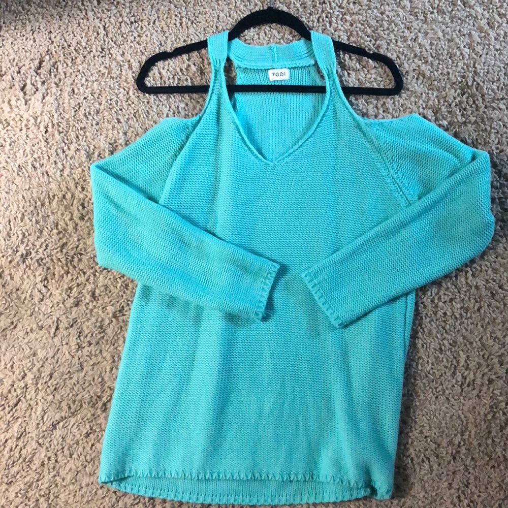 Sea foam green sweater with shoulder cutouts